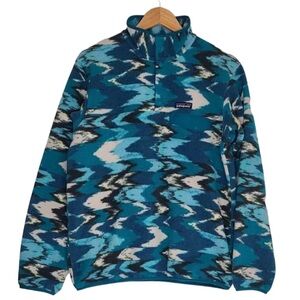 Patagonia Synchilla Snap T Fleece Pullover Trout Tales Blue White Size M Womens